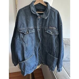 PELLE PELLE Marc Buchanan Y2K Denim Jacket XXL Blue Trucker Grunge Oversized